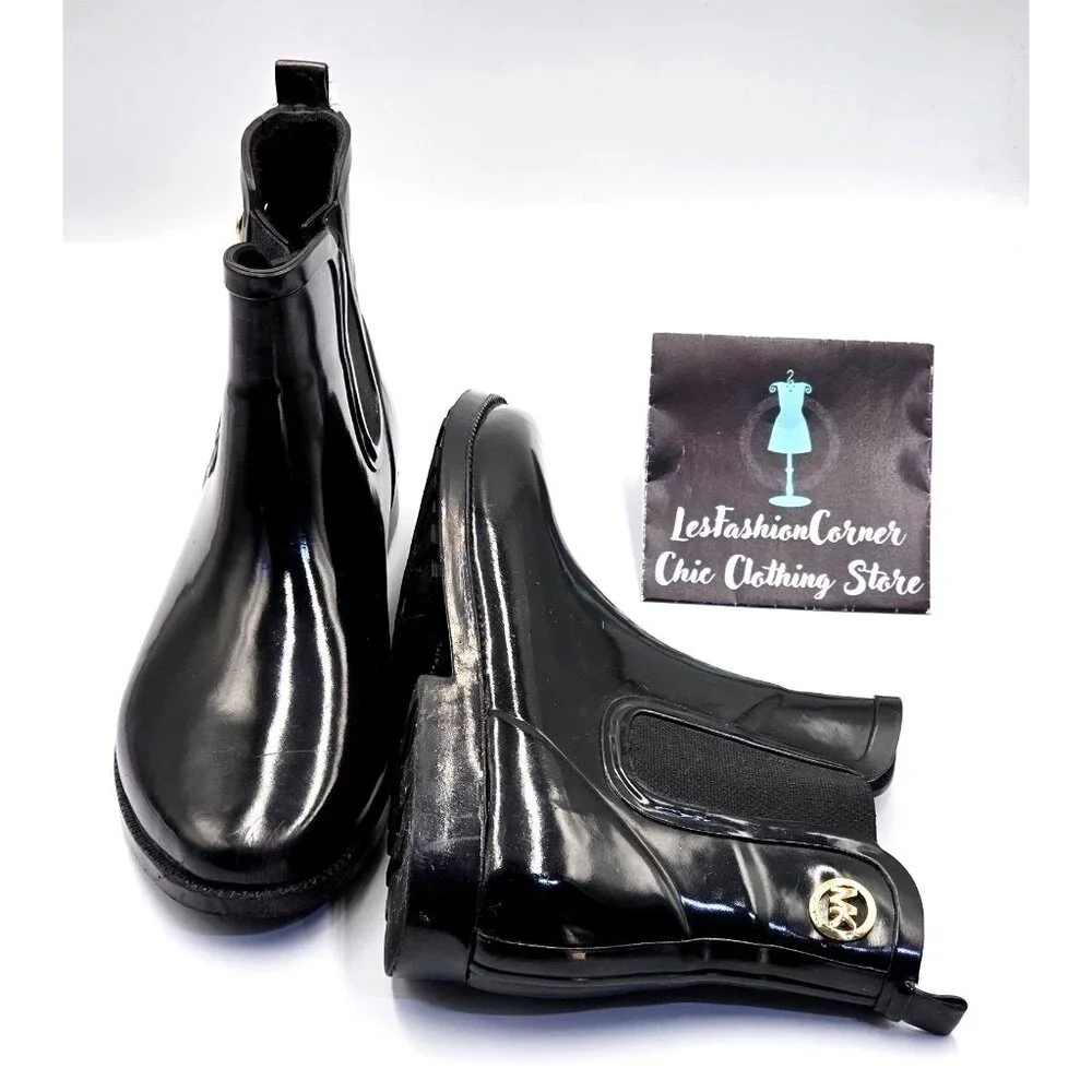 Michael Kors Women's Black Rubber Waterproof Chelsea Rain Boots Size 8 2378 - Picture 10 of 16